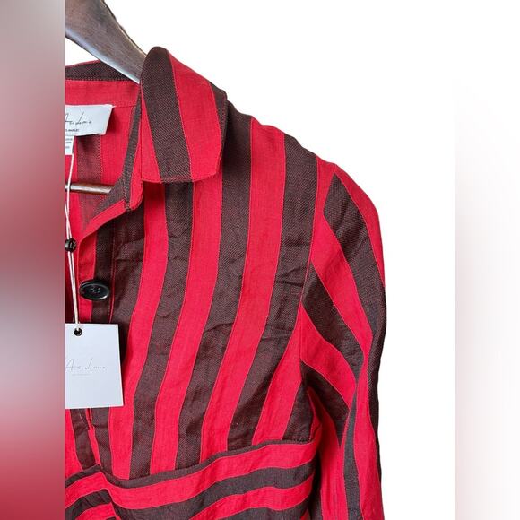 L’ACADEMIE NWT The Laramie Mini Dress Linen Red & Black Striped Size XXS Revolve - Picture 4 of 13